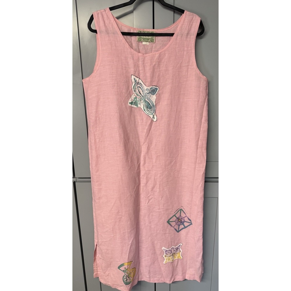 Entity Enterprises Pink Linen Shift Dress Abstract Graphic Print Sleeveless L‎